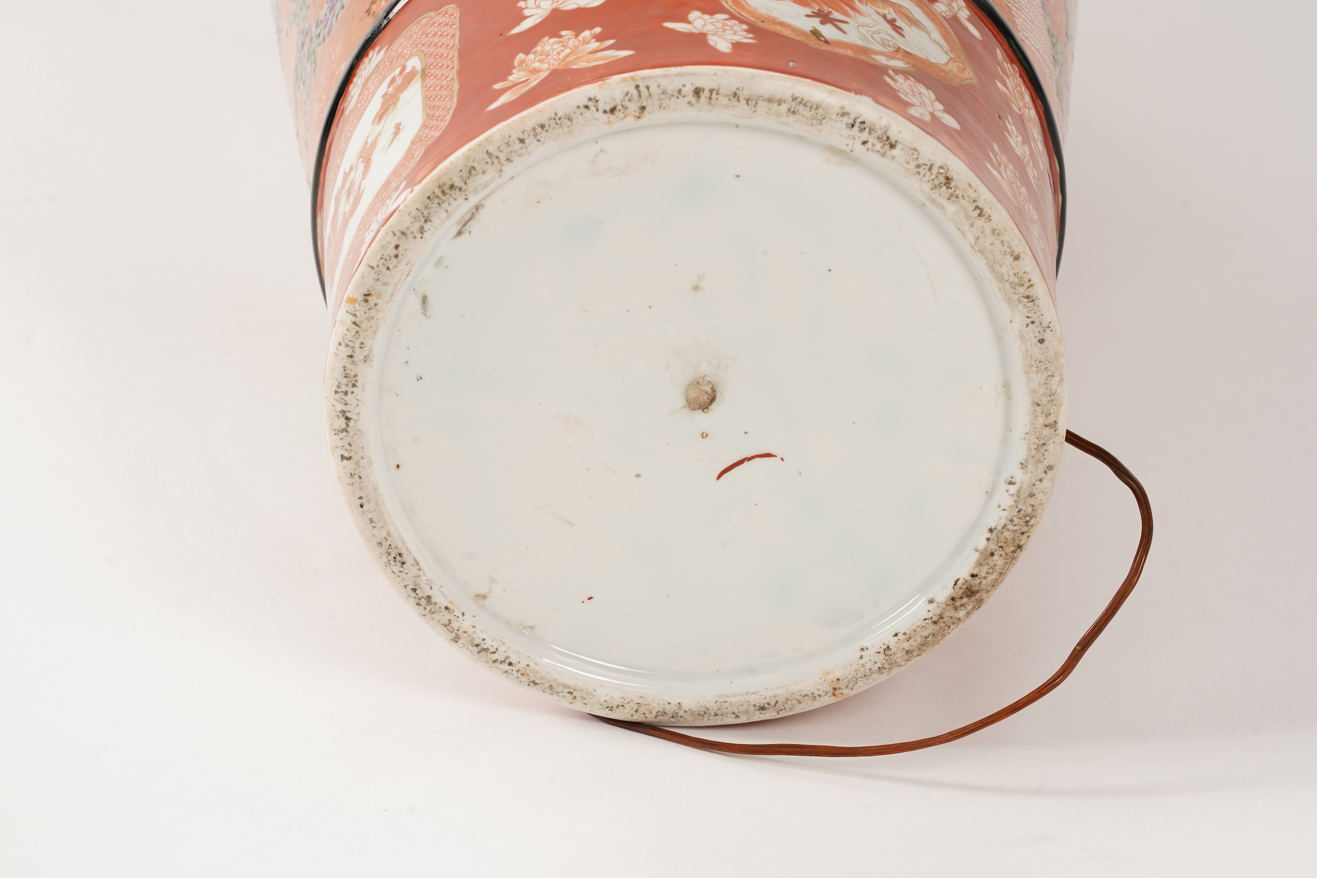 A massive Japanese Kutani vase, late 19th century, mounted as a lamp